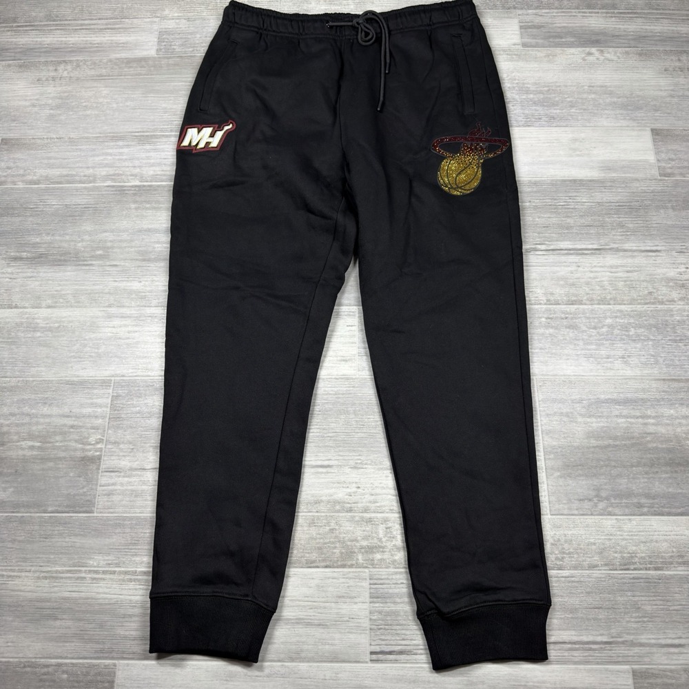 Miami‎ Heat Pro Standard Black Jogger Sweatpants Men's Medium Logo Patches Bling